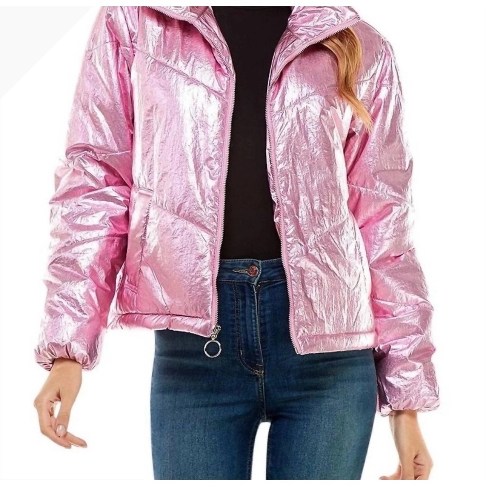 TCEC Pink Angelika Metallic Puff Jacket Women Large Quilted Puffer Coat